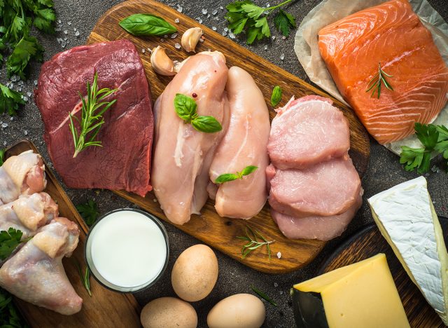 Animal protein sources- meat, fish, cheese and milk.