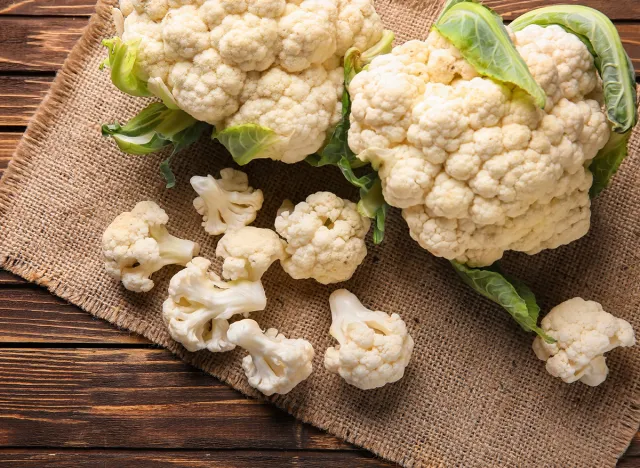 Fresh cauliflower on wooden table