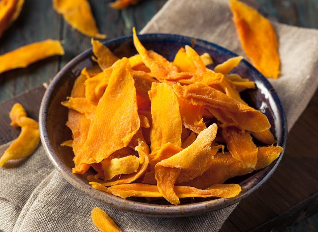 Raw Organic Dried Mangos in a Bowl