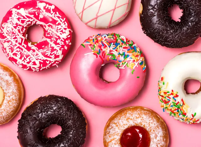 Donuts,With,Icing,On,Pastel,Pink,Background.,Sweet,Donuts.