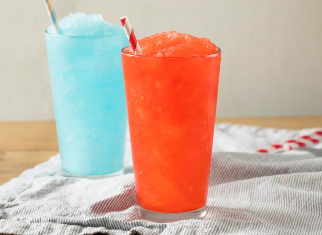 Frozen Red and Blue Slushies with Straws