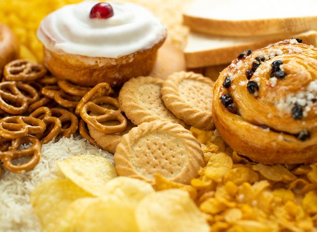 Full Frame Shot Of Foods Containing Unhealthy Or Bad Carbohydrates