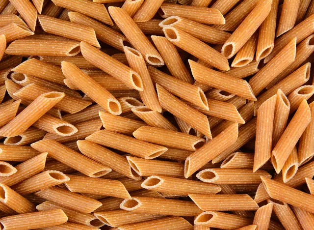 Whole Wheat Penne Rigate closeup.