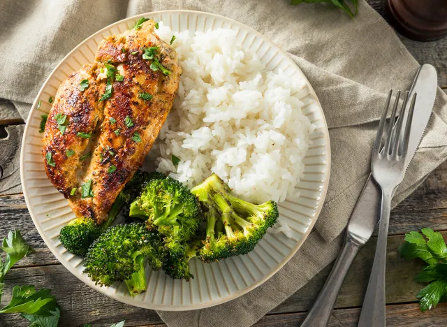 Healthy Homemade Chicken Breast and Rice with Broccoli