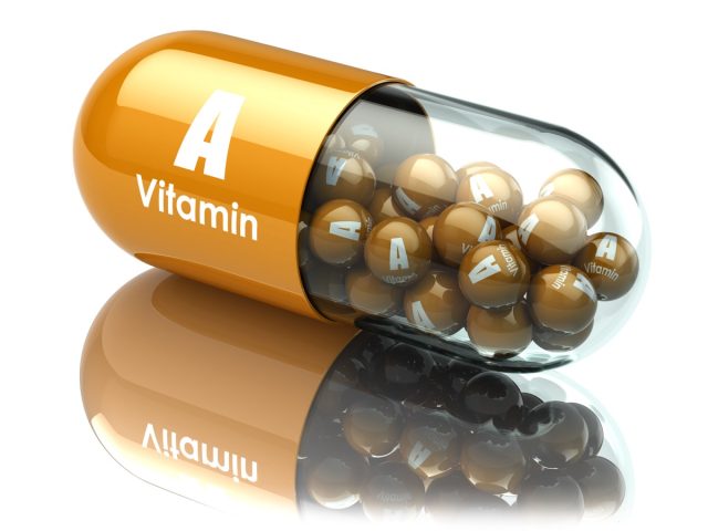 Vitamin A capsule or pill. Dietary supplements. 3d illustration.