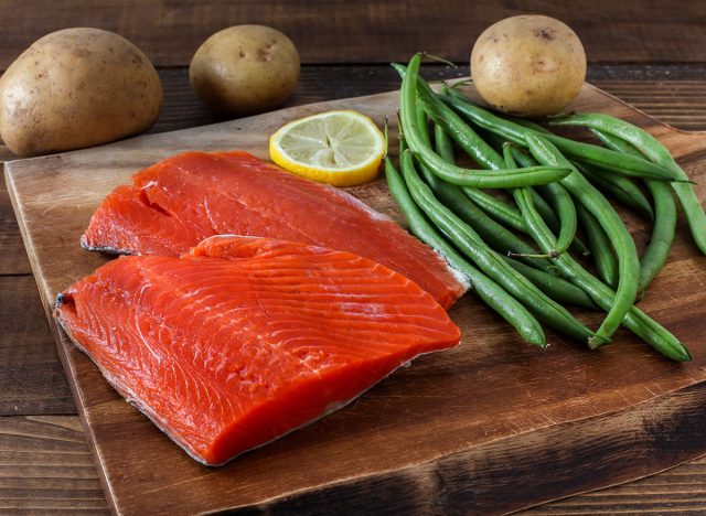 Sock eyed salmon with green beans and lemon