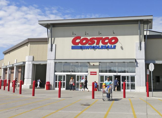 HAMILTON, CANADA - JULY 4, 2014: Costco Wholesale storefront in Hamilton Ontario, Canada. Costco operates a chain of membership warehouses, carrying merchandise at lower prices.