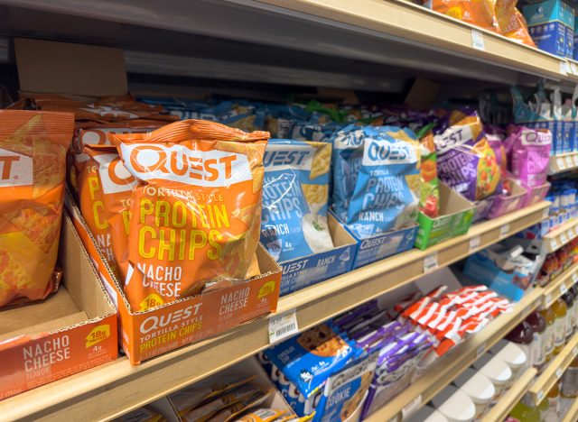 Los Angeles, California, United States - 02-01-2023: A view of several packages of Quest protein chips, on display at a local grocery store.
