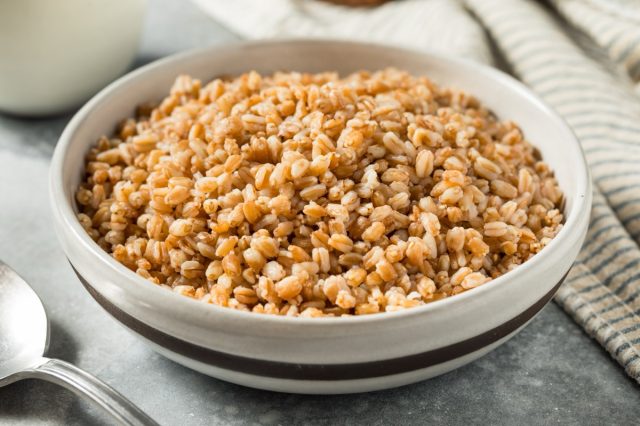 Cooked Organic Farro Grain in a Bowl for Dinner