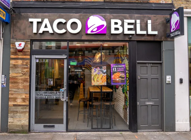 London, UK - March 5 2022: Taco Bell Mexican takeaway branch in Fulham Broadway, West London