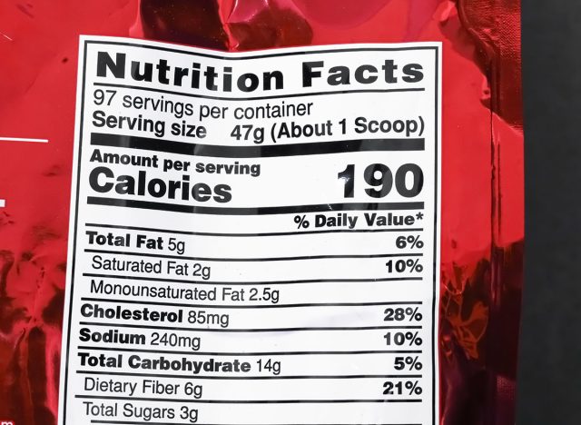 Nutrition facts on whey protein products. nutrition labels and ingredients as well as the contents of the product