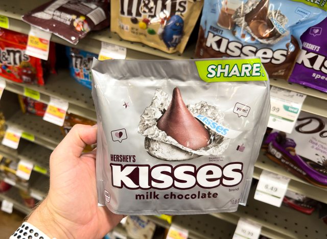 Los Angeles, CA - August 1, 2023: Share size bag of Hersheys Kisses milk chocolate candy.