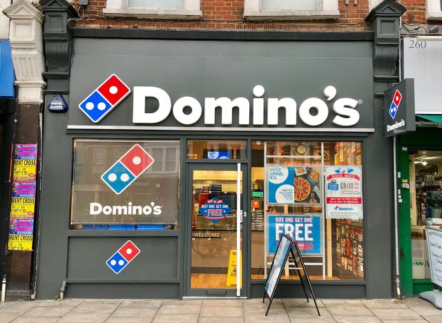 LONDON - FEBRUARY 5, 2018: Domino's Pizza take away pickup and delivery shop in West Hampstead, London, UK.