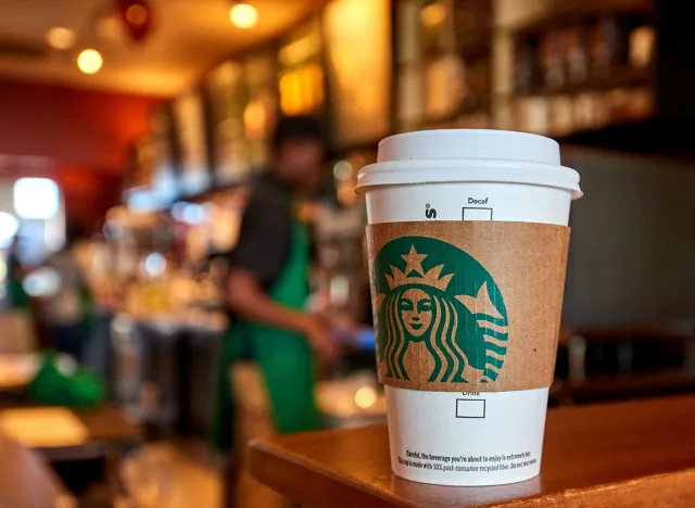 Los Angeles, CA - March 15, 2019: Cup of Starbucks Coffee on counter. Starbucks is the World's largest coffee shop.