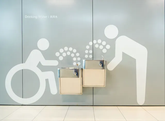 Public Free drinking water fountain for traveler in airport building