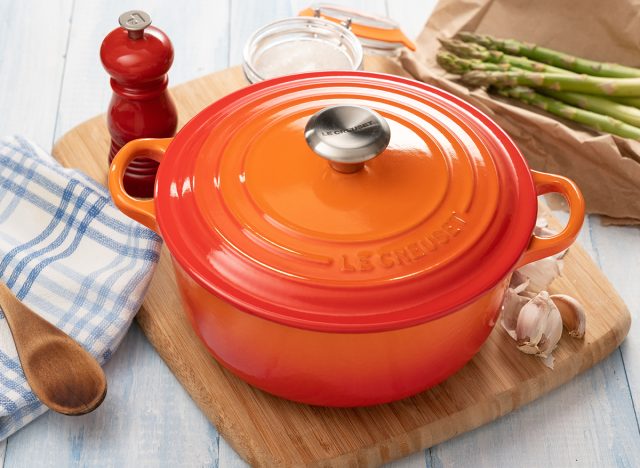 Le Creuset dutch oven. One of the most prestigious French manufacturing brands of enameled cast iron cookware. 