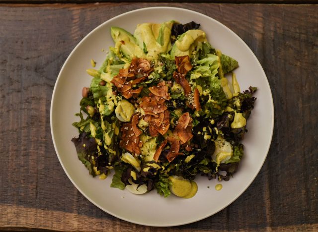 Hemp Caesar Salad with Coconut Maple "Bacon" and Avocado