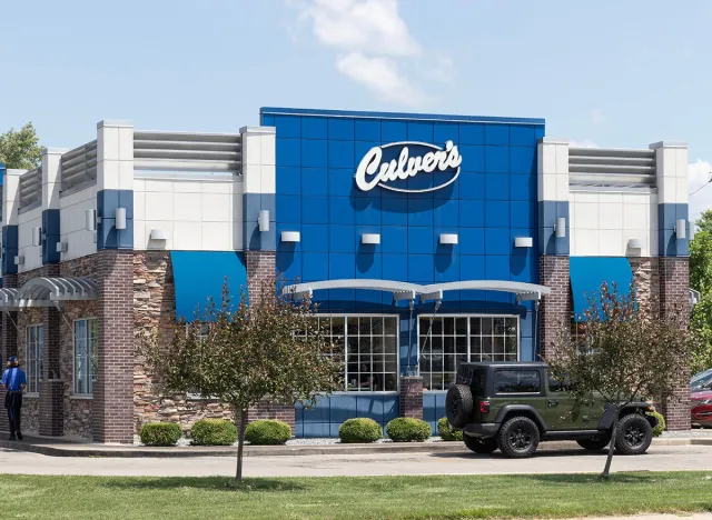 Muncie - July 10, 2023: Culver's fast casual restaurant. Culvers is famous for their Butterburgers and Frozen Custard.