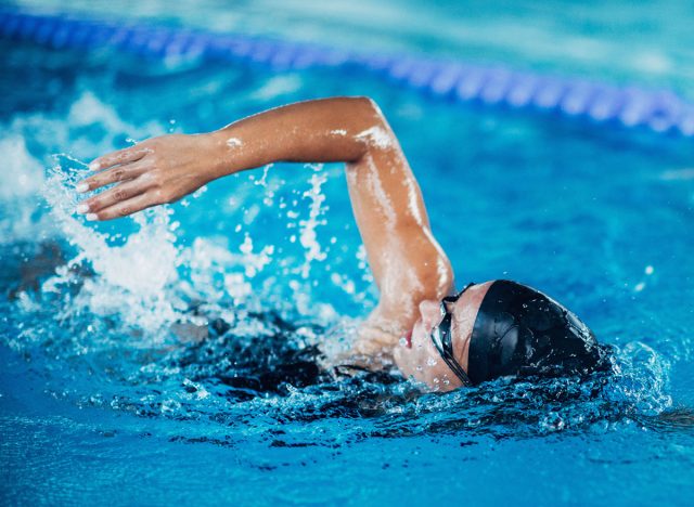 Professional swimmer, swimming race, indoor pool