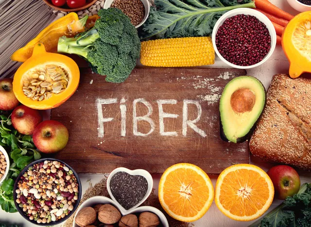 High Fiber Foods. Healthy balanced dieting concept. Top view