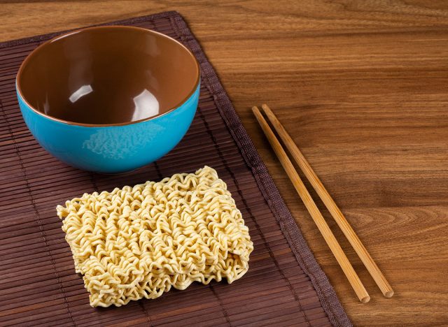 Raw instant noodles on the table.