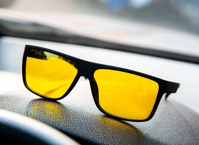 Driver eye protection glasses with yellow lens