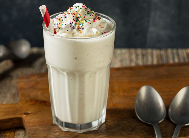 Frozen Blended Vanilla Milkshake with Ice Cream and Sprinkles