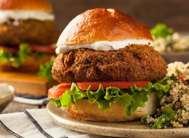 Homemade Mediterranean Falafel Burger with Tzatziki Sauce