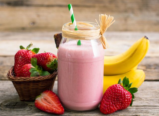 Strawberry and banana smoothie in the jar