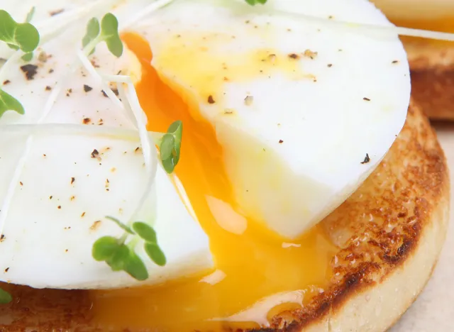 Poached egg on toasted English muffin.