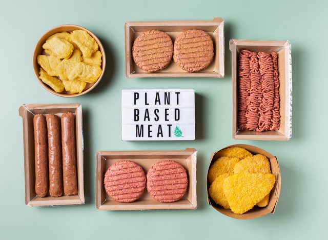 Variety of plant based meat, food to reduce carbon footprint