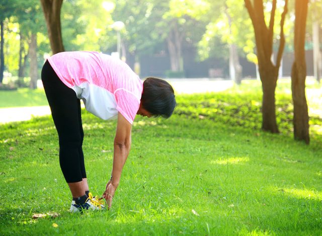 Older women Body Warming Before exercising in the park