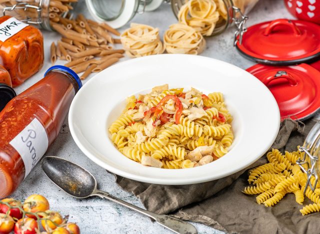 Chicken and vegetable pasta, a hearty and flavorful dish, perfect for a satisfying meal.