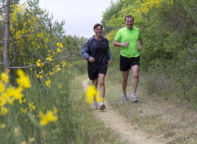 PAVIE, FRANCE - MAY 22: Couple of runners at the Trail of Pavie, on May 22, 2011, in Pavie, France.