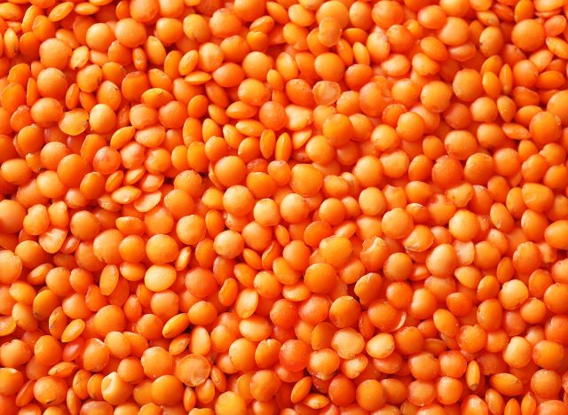 Heap of raw lentils, closeup