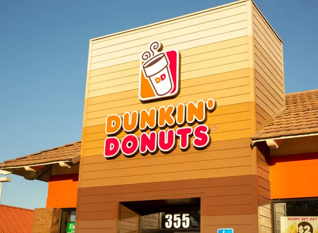 Upland, California, United States - 02-19-2019: A view of a store front sign for Dunkin' Donuts.