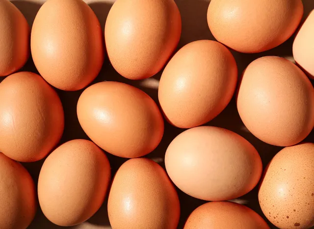 Texture of raw chicken eggs, closeup