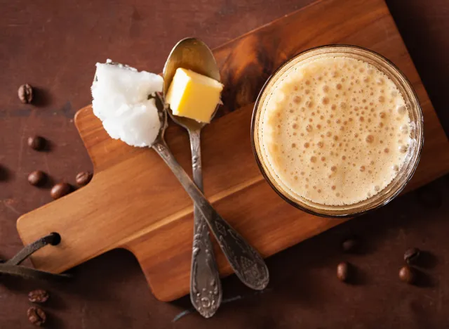 bulletproof coffee, keto paleo drink blended with butter and coconut oil