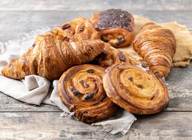 Set of bakery pastries on wooden table