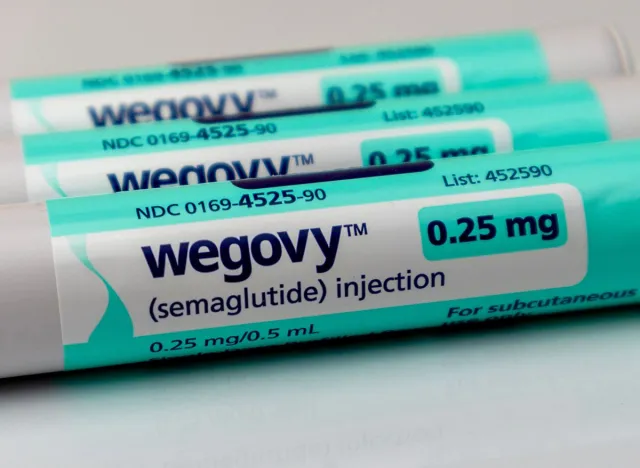 Valparaiso, IN USA - January 22, 2024: Wegovy semaglutide pens for treatment of chronic obesity, close up