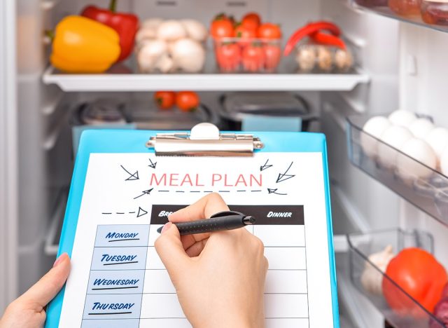 Woman,Making,Meal,Plan,In,Kitchen,fridge,cooking