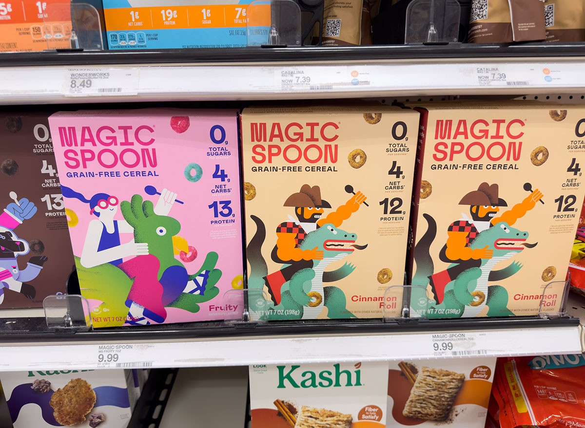 Los Angeles, California, United States - 02-01-2023: A view of several boxes of Magic Spoon grain free cereal, on display at a local grocery store.