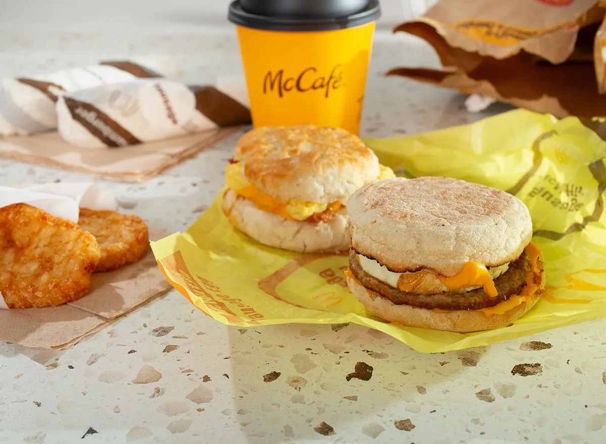 Egg McMuffin  McDonald's breakfast sandwich combo meal.