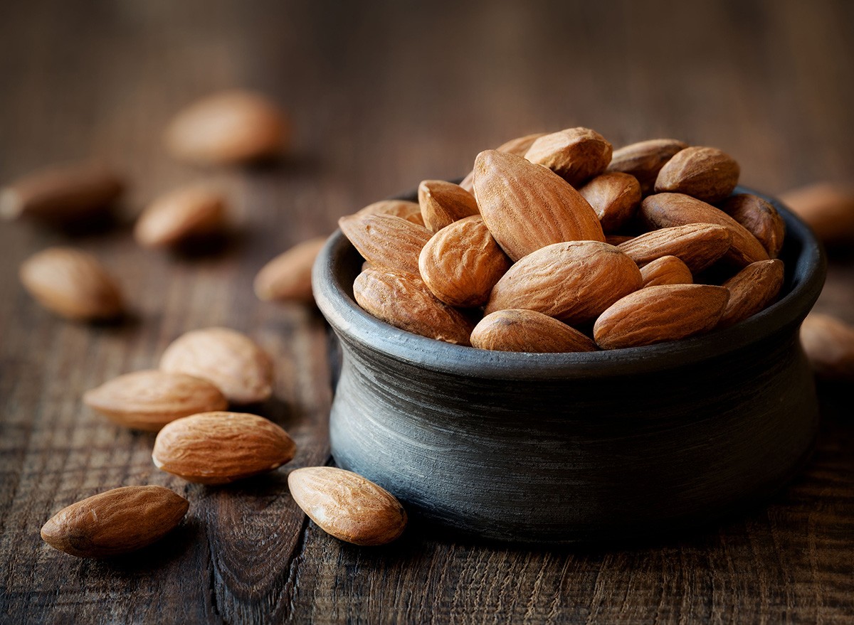 Almonds,nuts,Black,Bowl,Against,Dark,Rustic,Wooden,Background