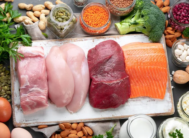 ,High,Protein.,Healthy,Eating,,Diet,meat,chicken,steak,beef,fish,salmon