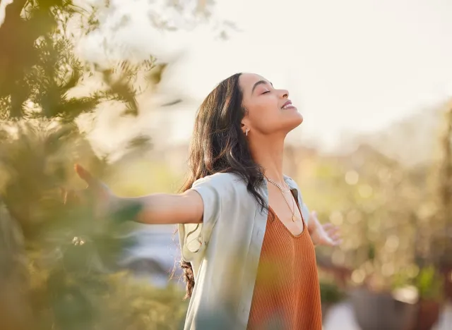 Mindfulness,Woman,Breathing,Fresh,Air,happy