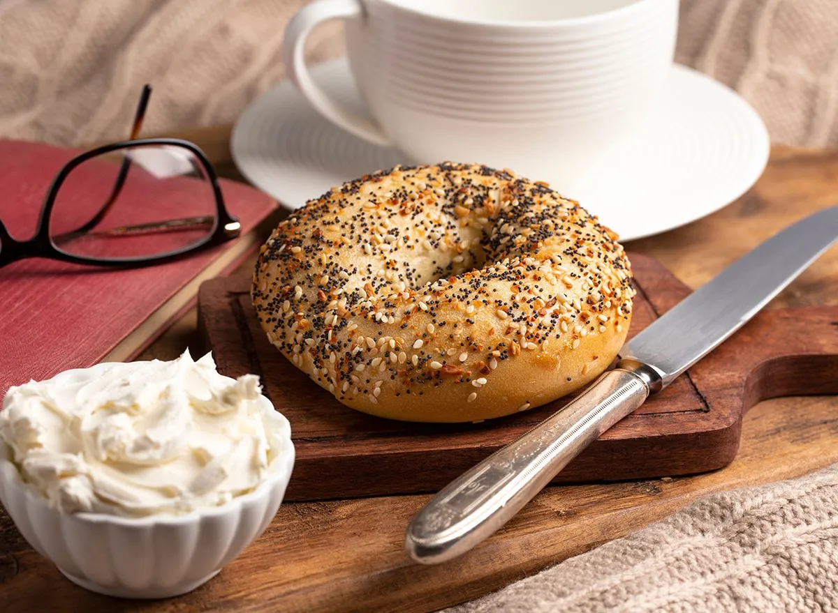 Homemade Toasted Everything New York Bagel with Cream Cheese