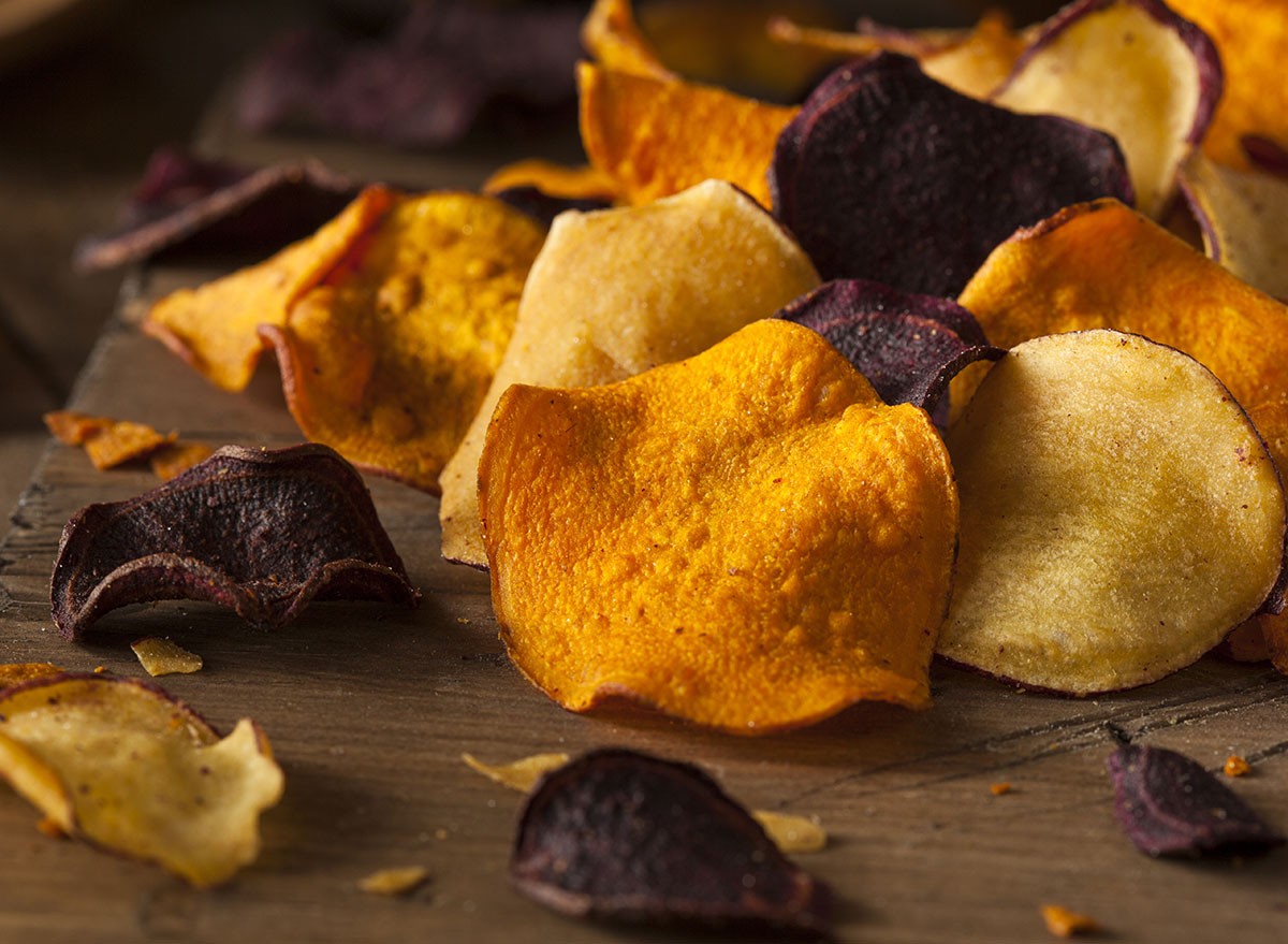 Healthy Homemade Vegetable Chips on a Cutting Board