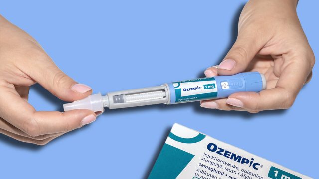 Ozempic Insulin injection pen or insulin cartridge pen for diabetics. Medical equipment for diabetes parients. Copenhagen, Denmark - Oktober 30, 2023