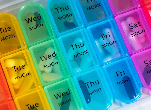 7 Day Weekly Pill Box for 3 Times a Day (Morning, Noon, Night), Daily Portable Travel Pill Box Organiser with different pills or vitamins inside